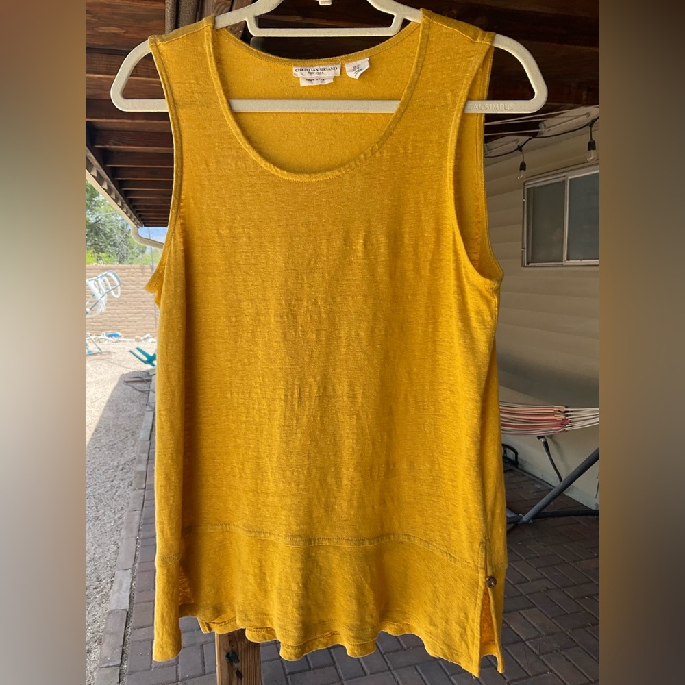 Christian Siriano Golden Mustard Linen-Blend Tank Top
